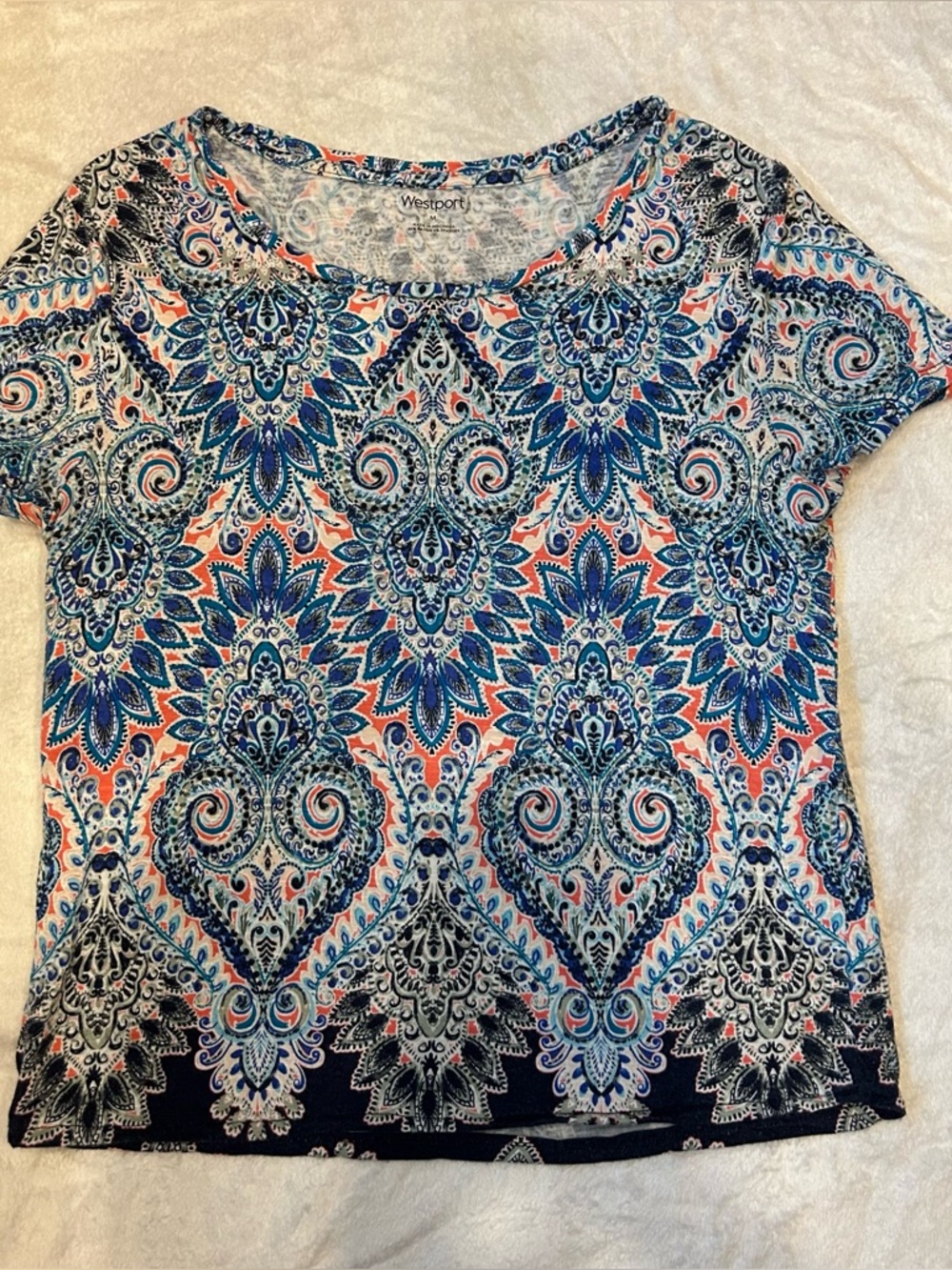 Westport Navy, Coral & White Paisley Short Sleeve Tee